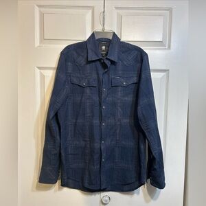 G-STAR RAW SLIM FIT Pearl Snap Button Textured Shirt Size L Large Western Blue